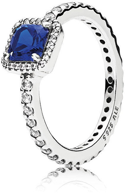 Pandora Třpytivý stříbrný prsten s modrým krystalem 190947NBT 56 mm