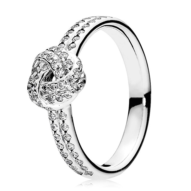 Pandora Třpytivý stříbrný prsten s uzlíkem 190997CZ 52 mm