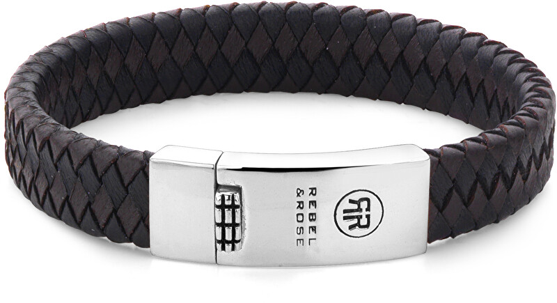Rebel&Rose Pánský kožený náramek Braided Flat Black-Earth RR-L0001-N