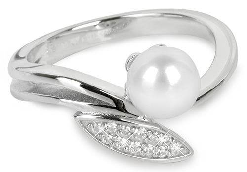 Silver Cat Stříbrný prsten se zirkony a perličkou SC215 56 mm
