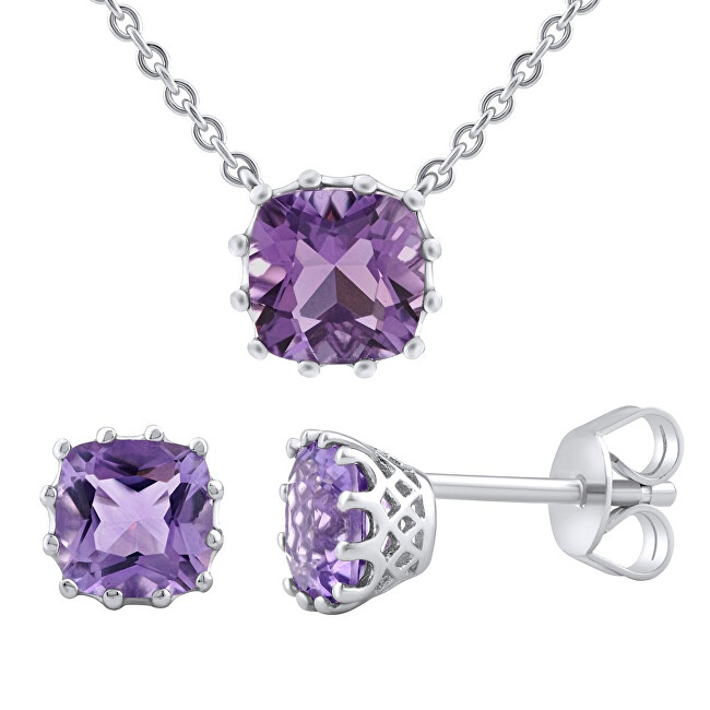 Silvego Stříbrný set šperků s ametystem MW10812A (náušnice, řetízek s přívěskem) Silvego
