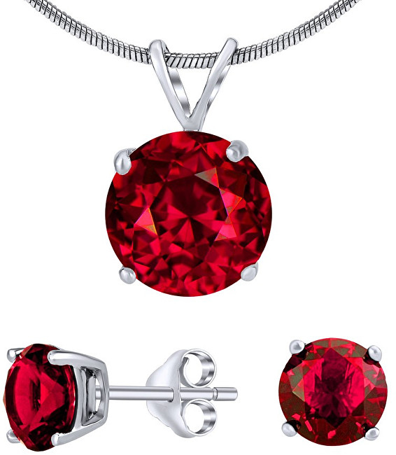 Silvego Stříbrný set šperků s červeným křišťálem JJJS7RR1 (náušnice, přívěsek)