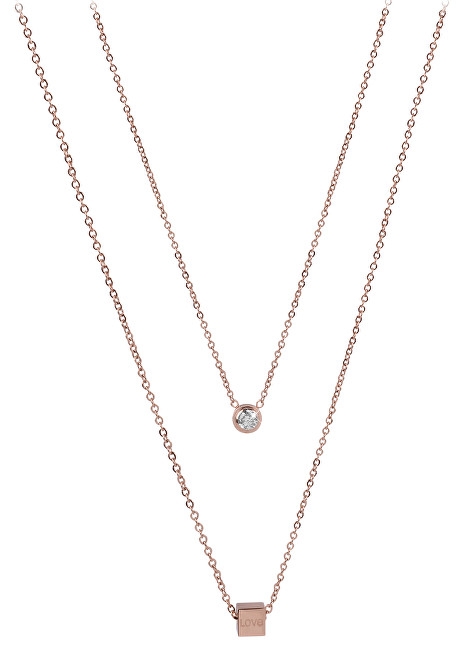 Troli Dvojitý náhrdelník s kostičkou z růžově pozlacené oceli
