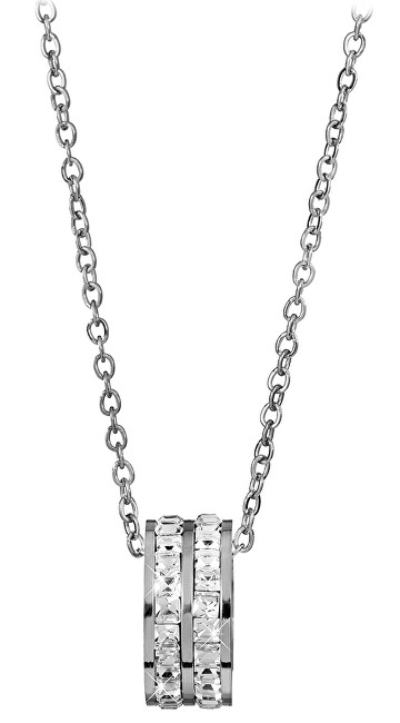 Troli Ocelový náhrdelník s kruhovým třpytivým přívěskem