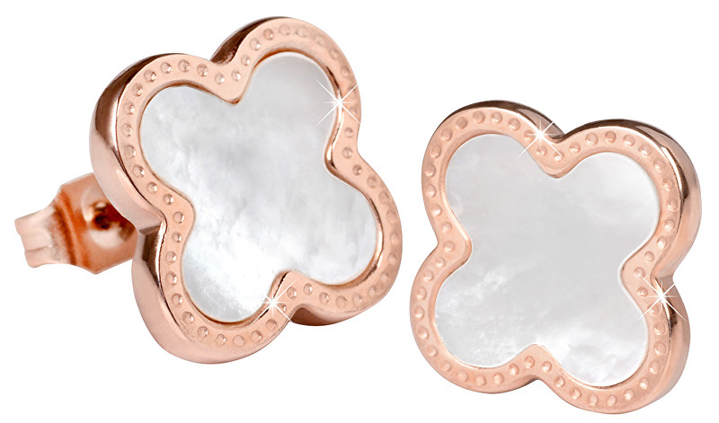 Troli Růžově pozlacené ocelové náušnice kytičky s perleťovým středem KE-006