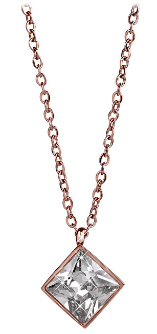Troli Růžově pozlacený ocelový náhrdelník s čtvercovým přívěskem
