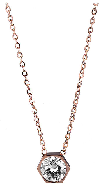 Troli Růžově pozlacený ocelový náhrdelník s hexagonem