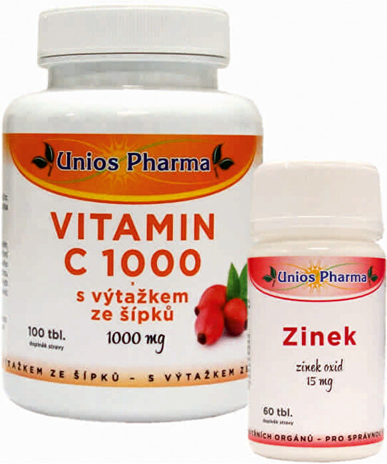 Unios Pharma Vitamín C 1000 mg se šípkem 150 tbl. + Zinek 15 mg 60 tbl. ZDARMA