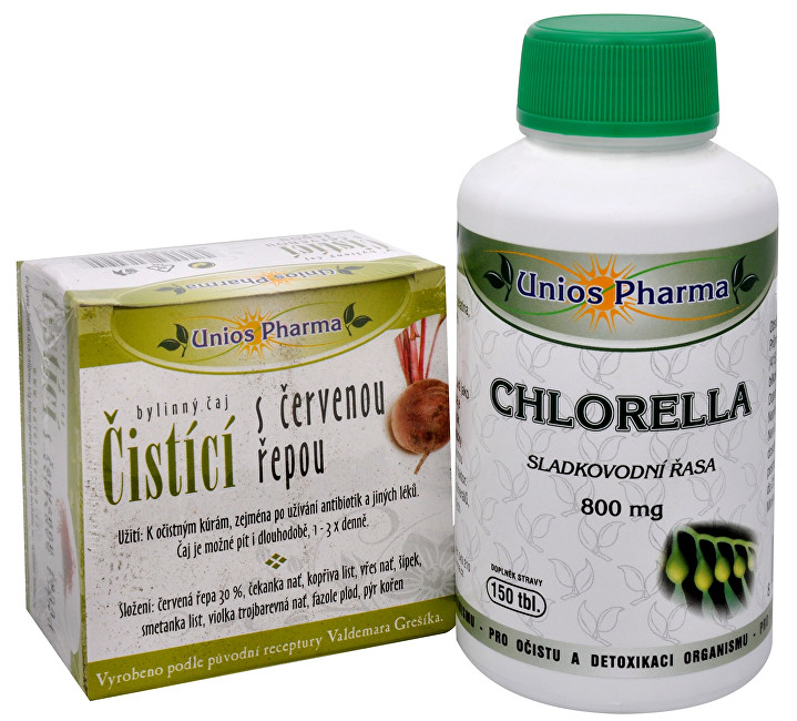 Unios Pharma Chlorella 800 mg 150 tbl. + Čistící čaj s červenou řepou 10 sáčků ZDARMA