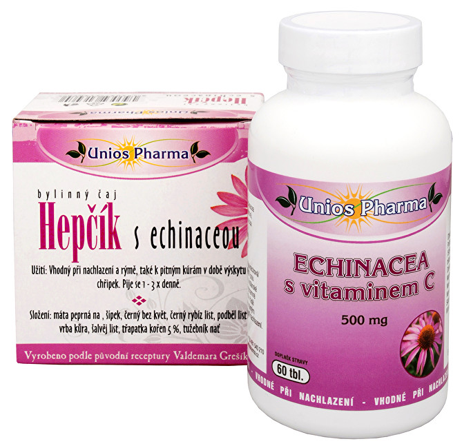 Unios Pharma Echinacea s vitamínem C 500 mg 60 tbl. + čaj Hepčík s Echinaceou 10 sáčků ZDARMA