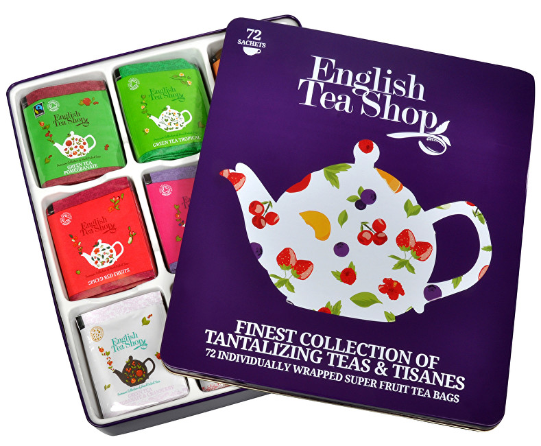 English Tea Shop Dárková plechová kazeta - výběr ovocných a bylinných čajů 72 sáčků/9 příchutí