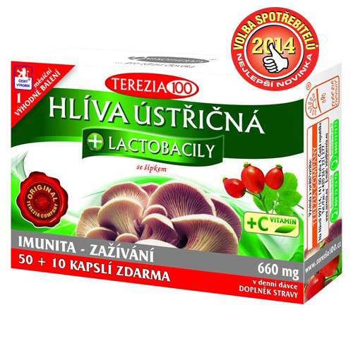 Terezia Company Hlíva ústřičná + laktobacily + vitamín C 50 kapslí + 10 kapslí ZDARMA