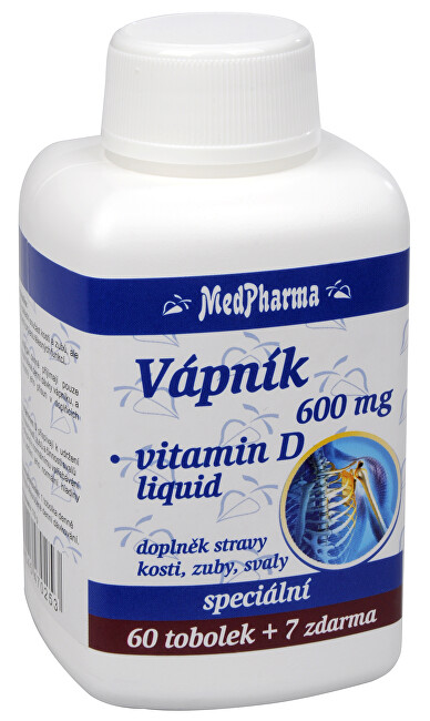 MedPharma Vápník 600 mg + vitamín D liquid 60 tob. + 7 tob. ZDARMA