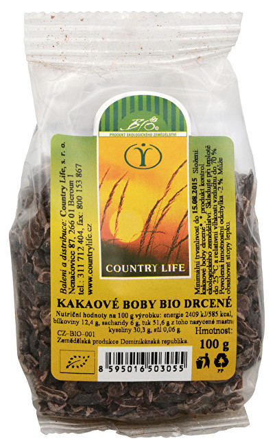 Country Life Bio Kakaové boby nepražené drcené 100 g
