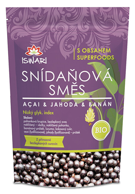 Zobrazit detail výrobku Iswari BIO Snídaňová směs Acai, jahoda, banán 300 g Zobrazit detail výrobku Iswari BIO Snídaňová směs Acai, jahoda, banán 300 g