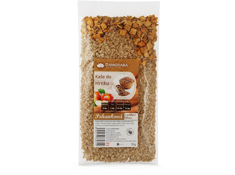 Zobrazit detail výrobku Damodara Instantní kaše do hrnku pohanková s jablky a skořicí 50g Zobrazit detail výrobku Damodara Instantní kaše do hrnku pohanková s jablky a skořicí 50g