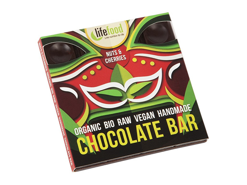 Lifefood Bio čokoláda z nepraženého kakaa s kousky ořechů a třešní raw 35g