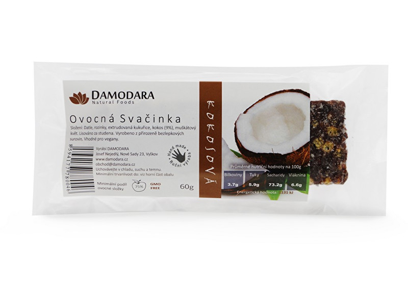 Zobrazit detail výrobku Damodara Tyčinka Ovocná svačinka kokosová 60g Zobrazit detail výrobku Damodara Tyčinka Ovocná svačinka kokosová 60g