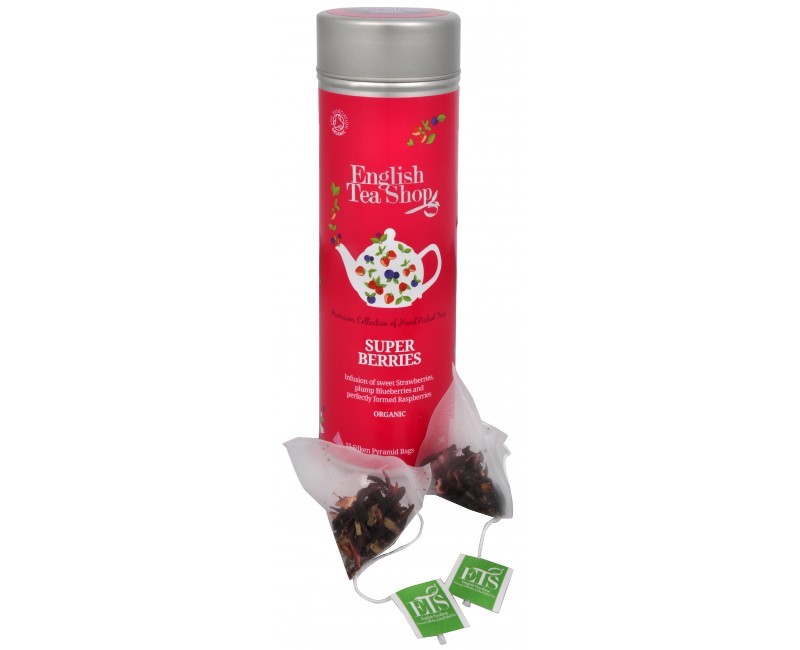 English Tea Shop Super ovocný čaj Rooibos a červené ovoce - plechovka s 15 bioodbouratelnými pyramidkami