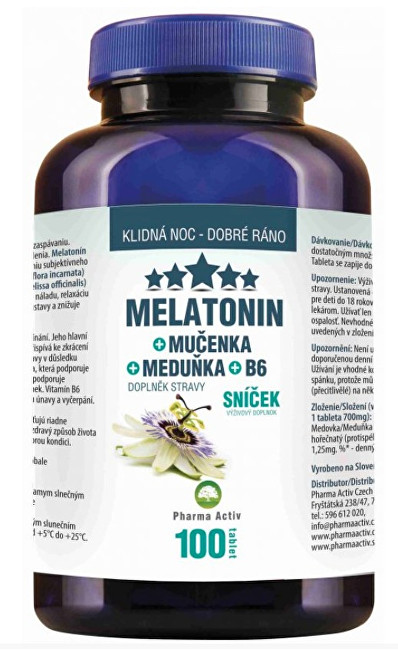 Pharma Activ Melatonin + Mučenka + Meduňka + B6 100 tablet