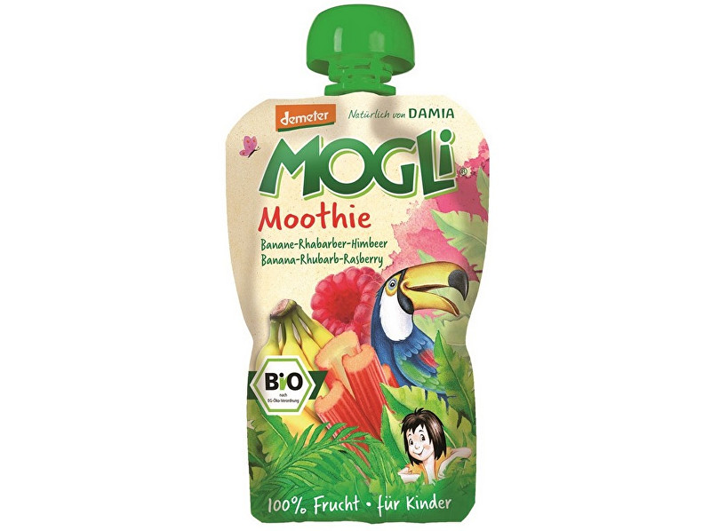 MOGLI Bio Ovocné pyré Moothie banán rebarbora malina bez cukru 100g