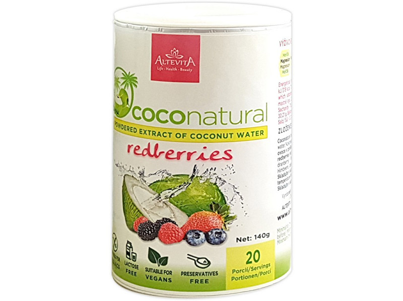 Altevita Coco natural 140g Tubus Redberries mix - instantní kokosová voda