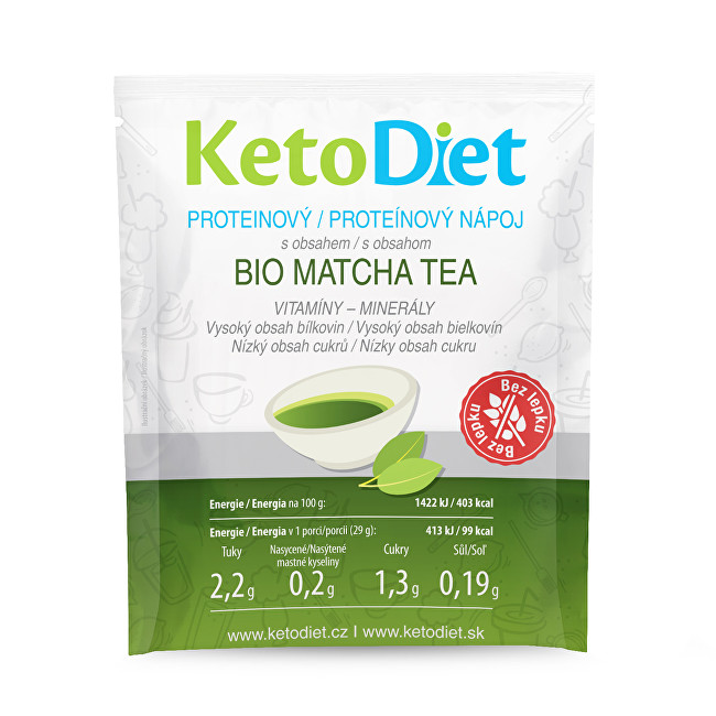 KetoDiet Proteinový nápoj Matcha tea 7 x 29 g + příchutě Jahoda 15 tbl.