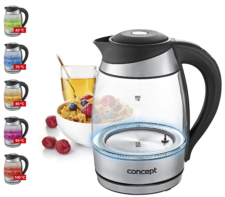 Concept Rychlovarná konvice skleněná s nastavením teplot 1,8 l - RK-4065