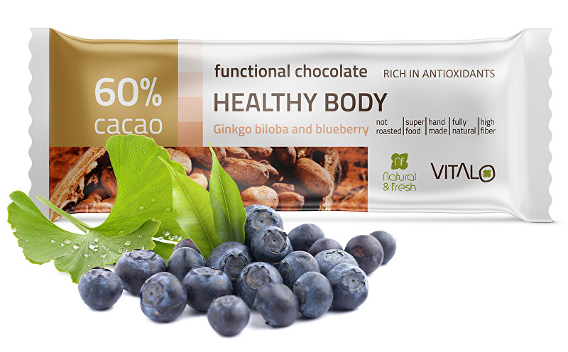 Vitalo Funkční čokoláda Healthy Body - Gingo Biloba and blueberry 25g
