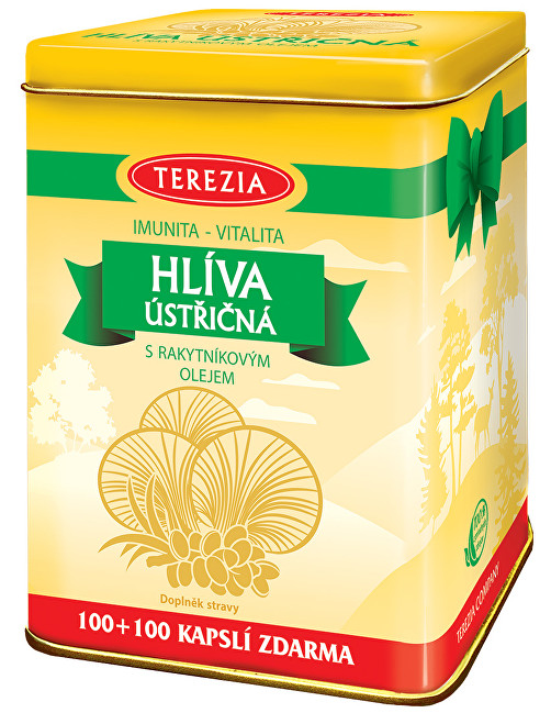 Terezia Company Hlíva ústřičná s rakytníkovým olejem 100 kapslí + 100 kapslí - dárkové balení v plechové dóze