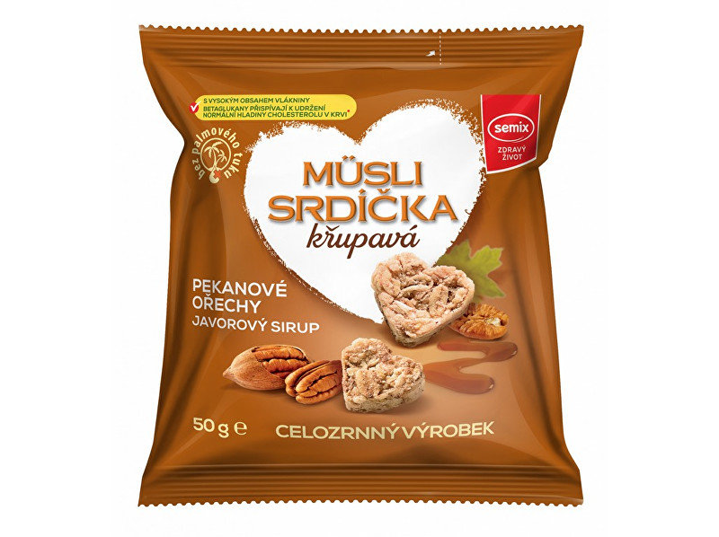 Zobrazit detail výrobku Semix Musli srdíčka s pekanovými ořechy a javorovým sirupem 50 g Zobrazit detail výrobku Semix Musli srdíčka s pekanovými ořechy a javorovým sirupem 50 g