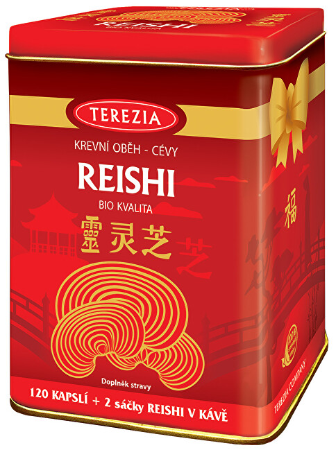 Terezia Company Reishi Bio 120 kapslí + Reishi v kávě 2 ks - dárkové balení v plechové dóze