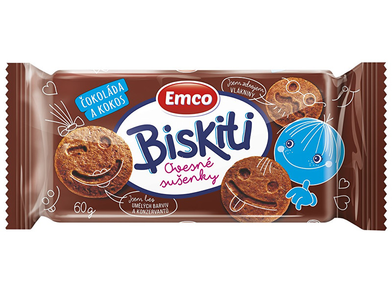EMCO Biskiti ovesné sušenky - čokoláda a kokos 60g