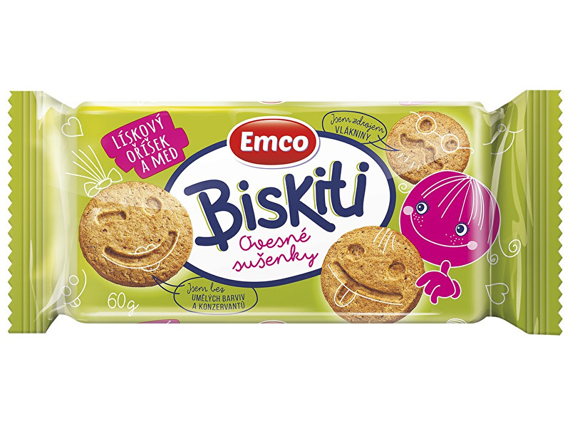 Zobrazit detail výrobku EMCO Biskiti ovesné sušenky - lískový oříšek a med 60g Zobrazit detail výrobku EMCO Biskiti ovesné sušenky - lískový oříšek a med 60g
