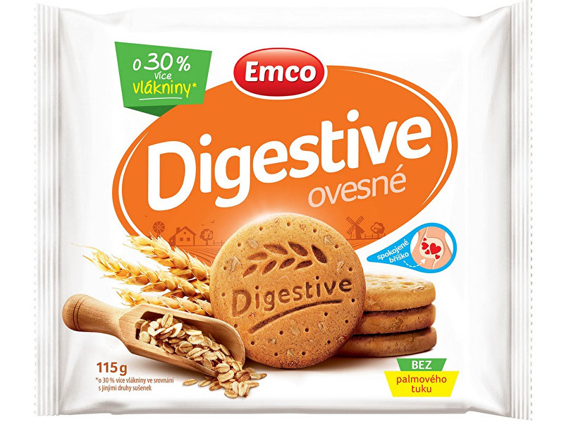 Zobrazit detail výrobku EMCO Digestive Ovesné 115g - křehké sušenky Zobrazit detail výrobku EMCO Digestive Ovesné 115g - křehké sušenky