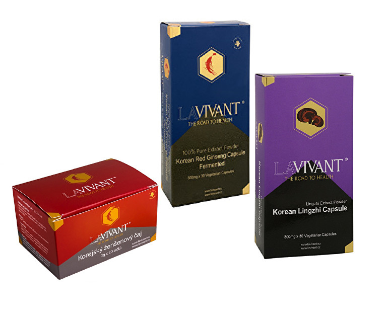 Lavivant LAVIVANT Vegetarian Royal Gold 30 kapslí + Korean Lingzhi 30 kapslí + LAVIVANT Instantní čaj z korejského ženšenu 20 ks ZDARMA