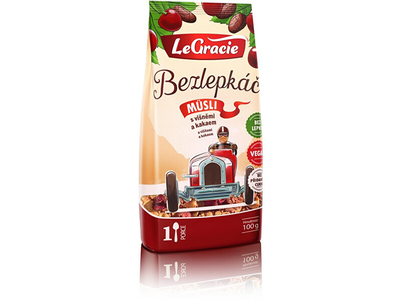 Zobrazit detail výrobku LeGracie Müsli Bezlepkáč višně a kakao 80g Zobrazit detail výrobku LeGracie Müsli Bezlepkáč višně a kakao 80g