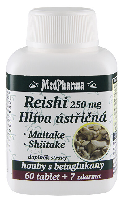 MedPharma Reishi 250 mg + hlíva ústřičná + maitake + shiitake 60 tbl. + 7 tbl. ZDARMA