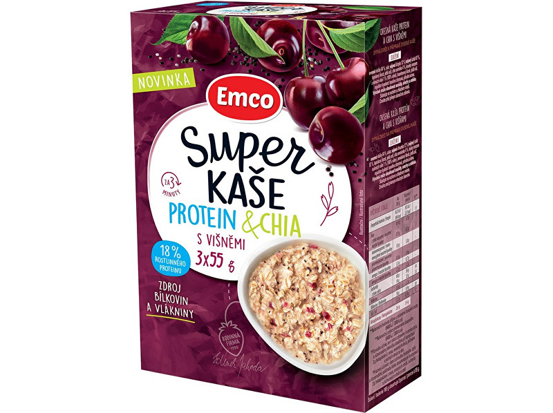 EMCO Super kaše Protein & chia s višněmi 3x55g