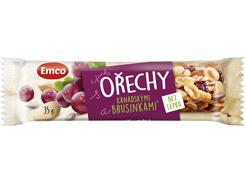 Zobrazit detail výrobku EMCO Tyčinka Ořechy a brusinka 35g Zobrazit detail výrobku EMCO Tyčinka Ořechy a brusinka 35g