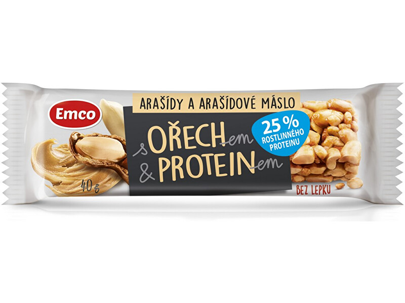 Zobrazit detail výrobku EMCO Tyčinka s ořechem a proteinem - arašídy a arašídové máslo 40g Zobrazit detail výrobku EMCO Tyčinka s ořechem a proteinem - arašídy a arašídové máslo 40g