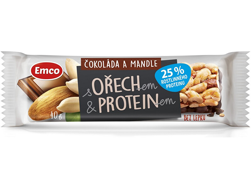 Zobrazit detail výrobku EMCO Tyčinka s ořechem a proteinem - čokoláda a mandle 40g Zobrazit detail výrobku EMCO Tyčinka s ořechem a proteinem - čokoláda a mandle 40g