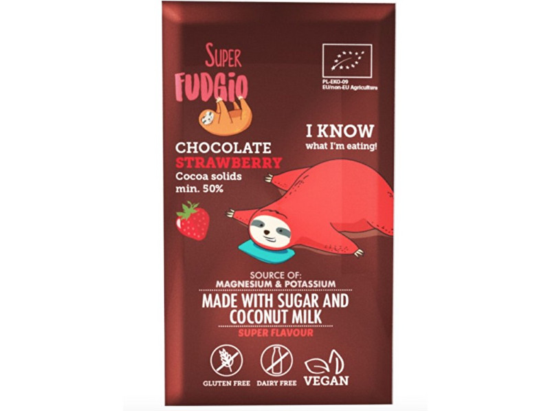 Zobrazit detail výrobku Super Fudgio Bio Čokoláda s kokosovým mlékem a jahodami 80g Zobrazit detail výrobku Super Fudgio Bio Čokoláda s kokosovým mlékem a jahodami 80g