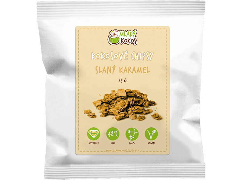 Mladý kokos Bio kokosové chipsy slaný karamel 25g