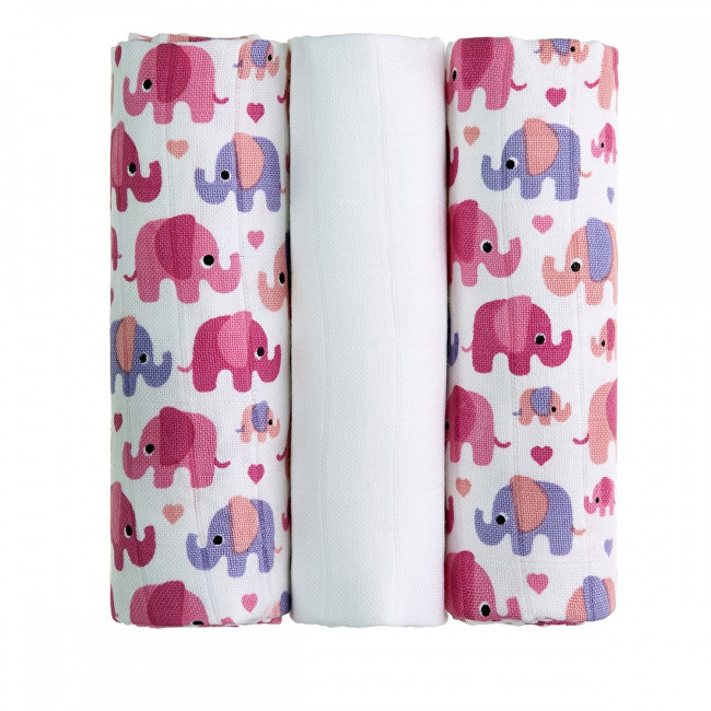 T-tomi BIO Bambusové pleny 70 x 70 cm 3 ks Pink elephants / růžoví sloni