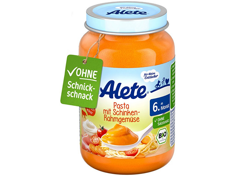 Zobrazit detail výrobku Alete Bio příkrm - zelenina s těstovinami a vepřovou šunkou z kýty a plece 190g Zobrazit detail výrobku Alete Bio příkrm - zelenina s těstovinami a vepřovou šunkou z kýty a plece 190g