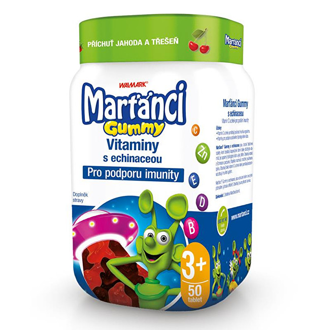 Marťánci Marťánci Gummy vitamíny s echinaceou příchuť jahoda a třešeň 50 ks