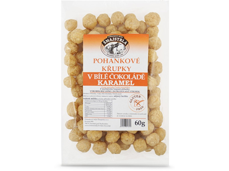 Zobrazit detail výrobku Šmajstrla Pohankové křupky v bílé čokoládě karamel 60g Zobrazit detail výrobku Šmajstrla Pohankové křupky v bílé čokoládě karamel 60g