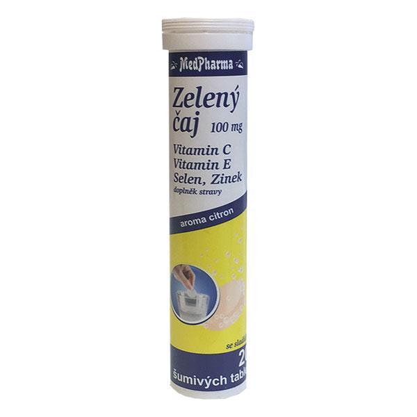 MedPharma Zelený čaj 100 mg + selen + vitamín E + vitamín C + zinek 20 šumivých tbl.