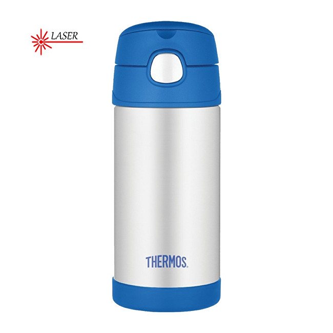 Thermos FUNtainer Dětská termoska s brčkem - stříbrná/modrá 355 ml